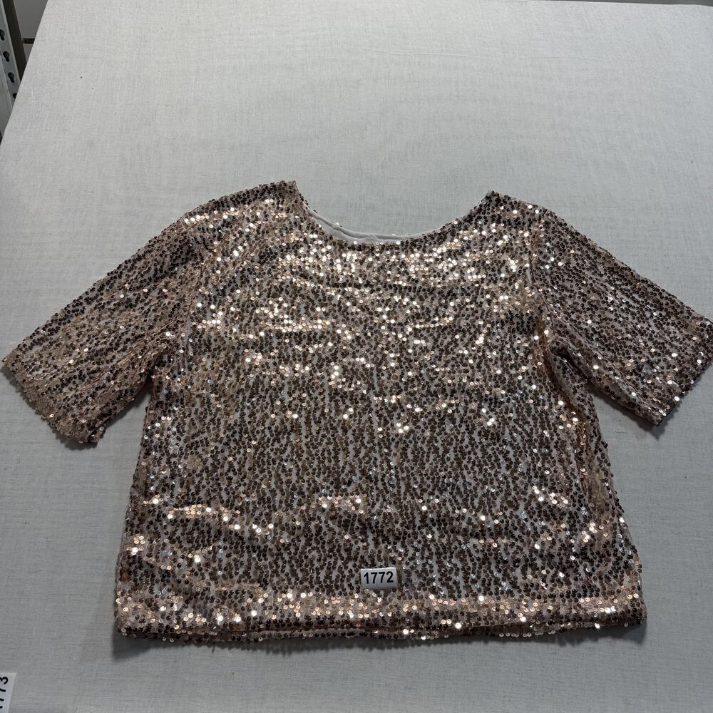 Mono B Sequin Short‎ Sleeve Top Women Sz 3XL Light Pink Pre-Owned